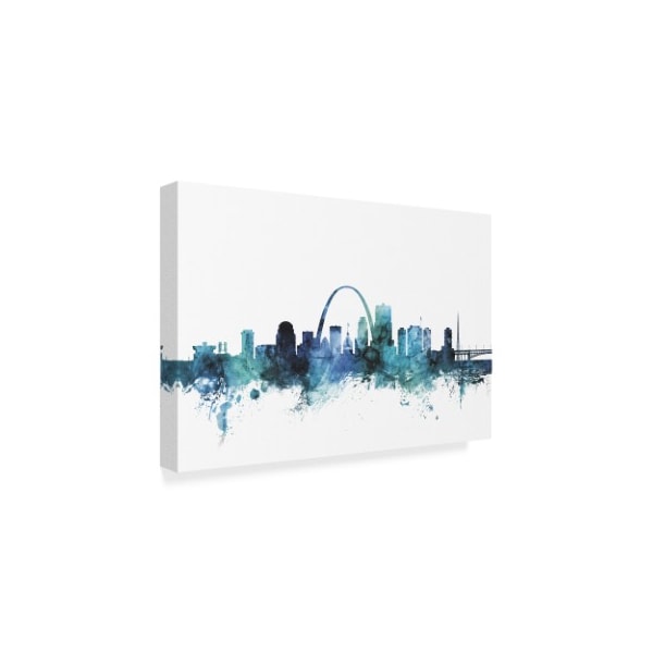 Michael Tompsett 'St Louis Missouri Blue Teal Skyline' Canvas Art,12x19